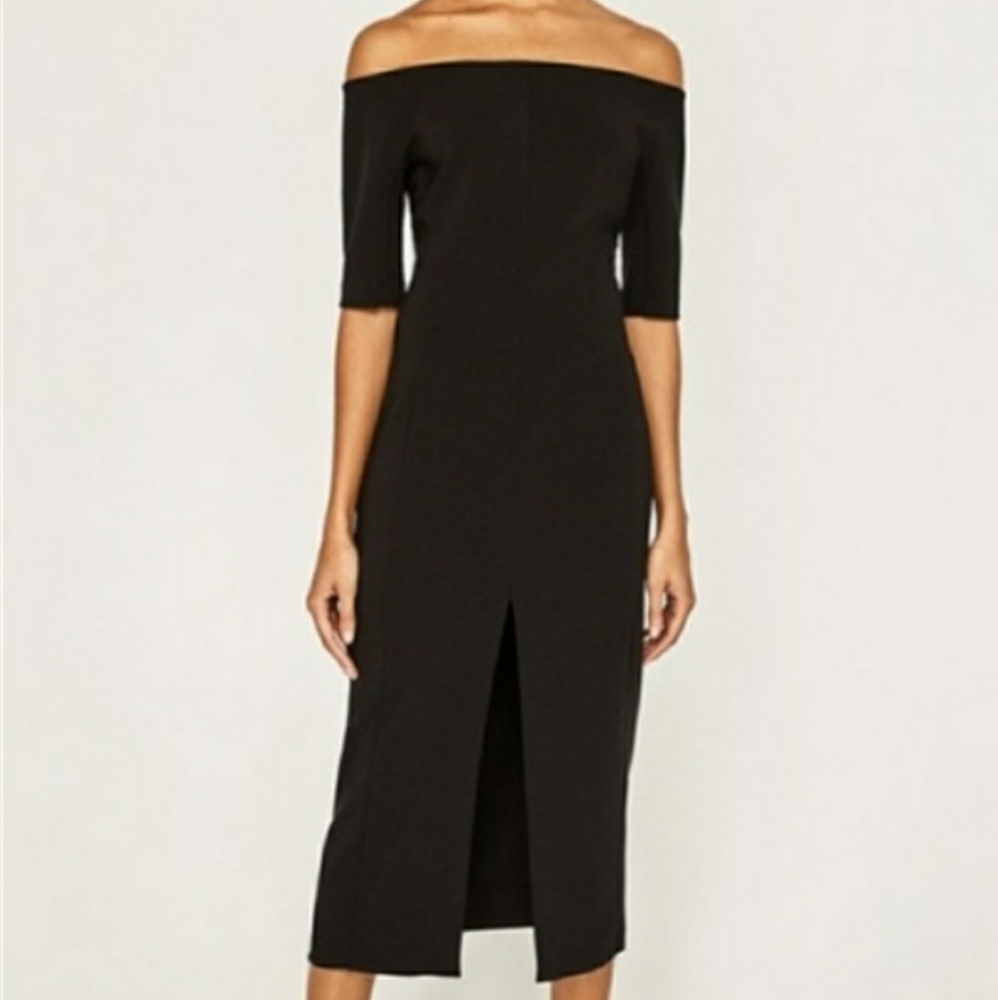 Zara Off-the-Shoulder Black Midi Dress